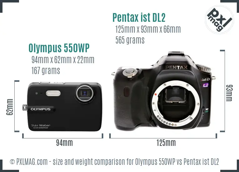 Olympus 550WP vs Pentax ist DL2 size comparison