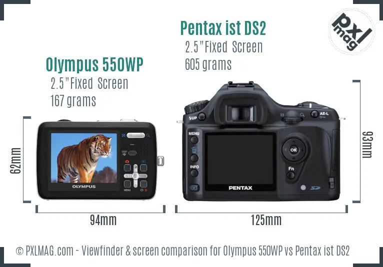 Olympus 550WP vs Pentax ist DS2 Screen and Viewfinder comparison