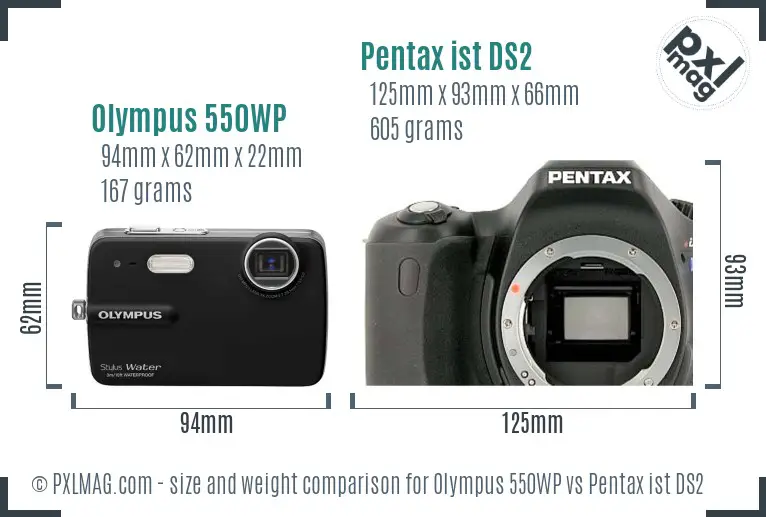 Olympus 550WP vs Pentax ist DS2 size comparison