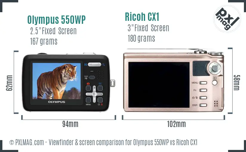 Olympus 550WP vs Ricoh CX1 Screen and Viewfinder comparison
