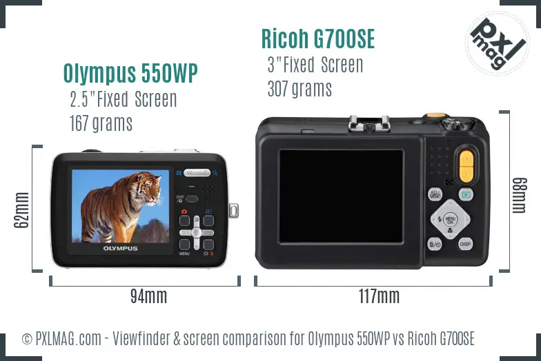 Olympus 550WP vs Ricoh G700SE Screen and Viewfinder comparison