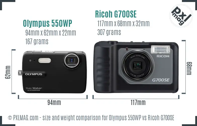 Olympus 550WP vs Ricoh G700SE size comparison
