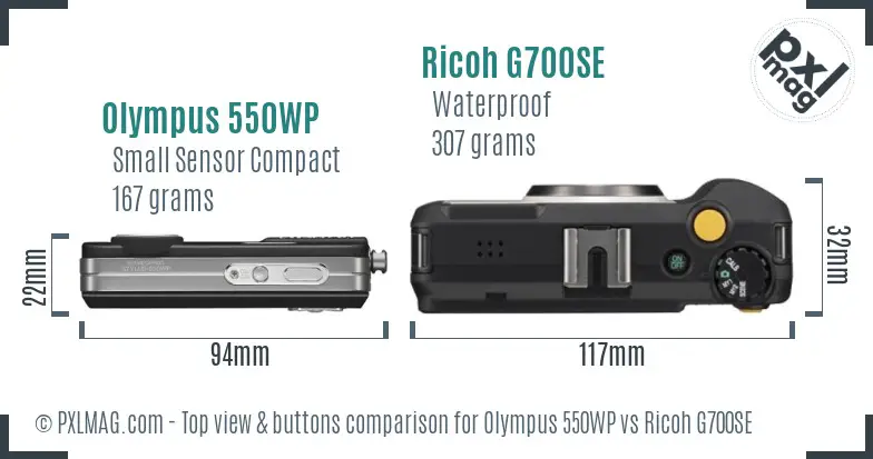 Olympus 550WP vs Ricoh G700SE top view buttons comparison