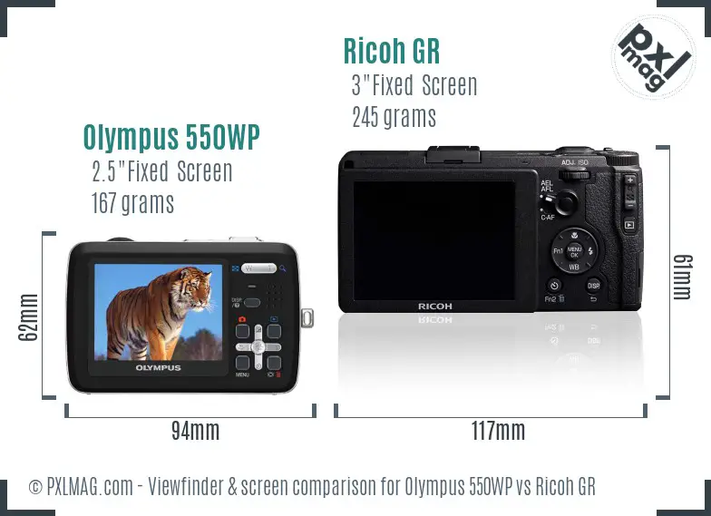 Olympus 550WP vs Ricoh GR Screen and Viewfinder comparison