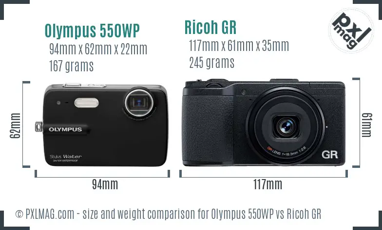 Olympus 550WP vs Ricoh GR size comparison