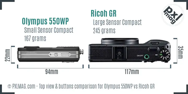 Olympus 550WP vs Ricoh GR top view buttons comparison