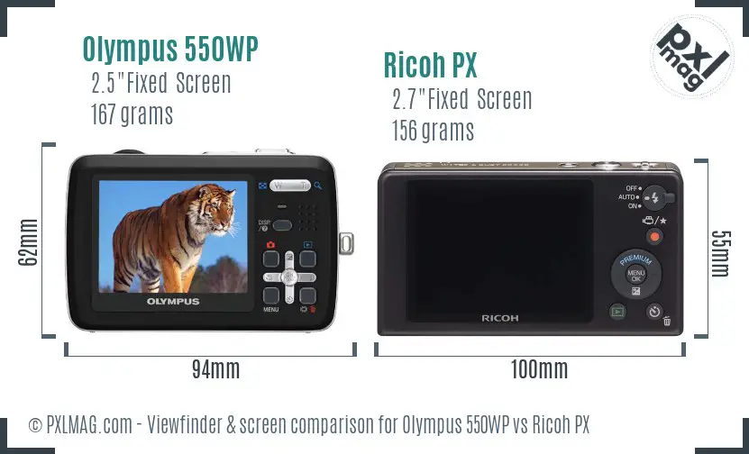 Olympus 550WP vs Ricoh PX Screen and Viewfinder comparison