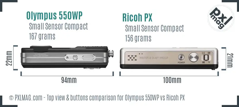 Olympus 550WP vs Ricoh PX top view buttons comparison