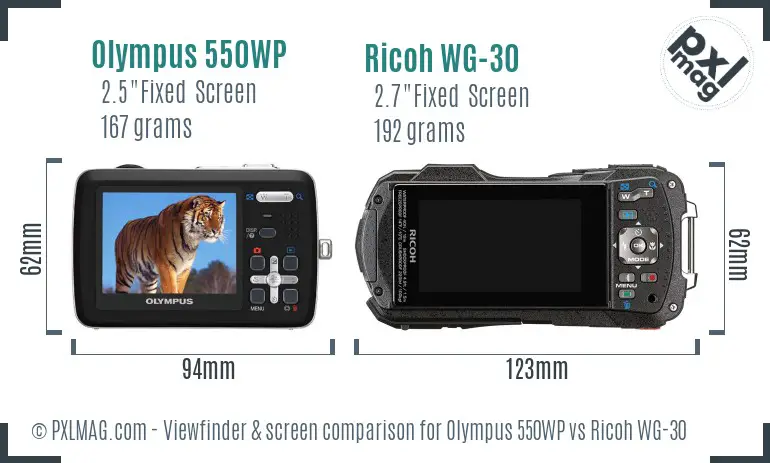 Olympus 550WP vs Ricoh WG-30 Screen and Viewfinder comparison