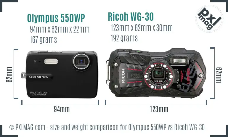 Olympus 550WP vs Ricoh WG-30 size comparison