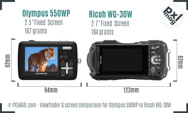 Olympus 550WP vs Ricoh WG-30W Screen and Viewfinder comparison