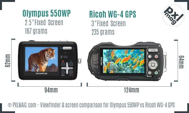 Olympus 550WP vs Ricoh WG-4 GPS Screen and Viewfinder comparison