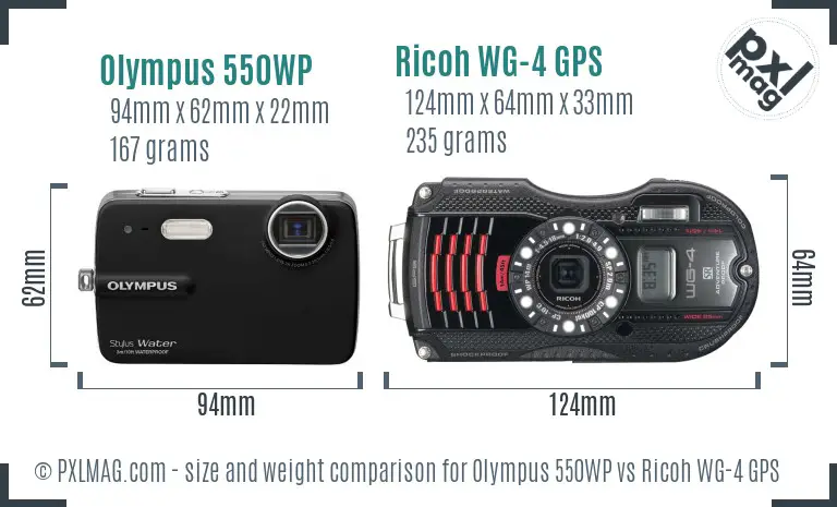 Olympus 550WP vs Ricoh WG-4 GPS size comparison