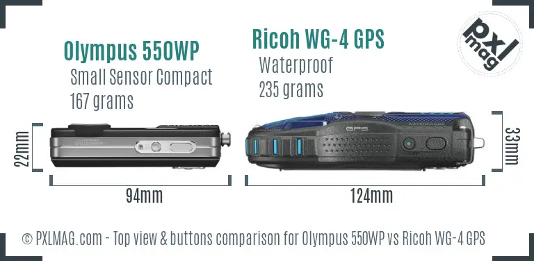 Olympus 550WP vs Ricoh WG-4 GPS top view buttons comparison