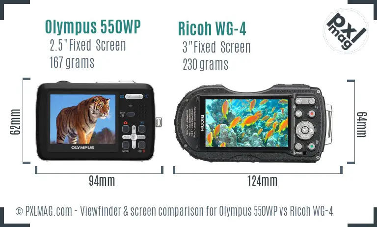 Olympus 550WP vs Ricoh WG-4 Screen and Viewfinder comparison