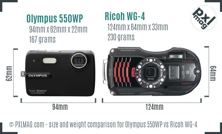 Olympus 550WP vs Ricoh WG-4 size comparison