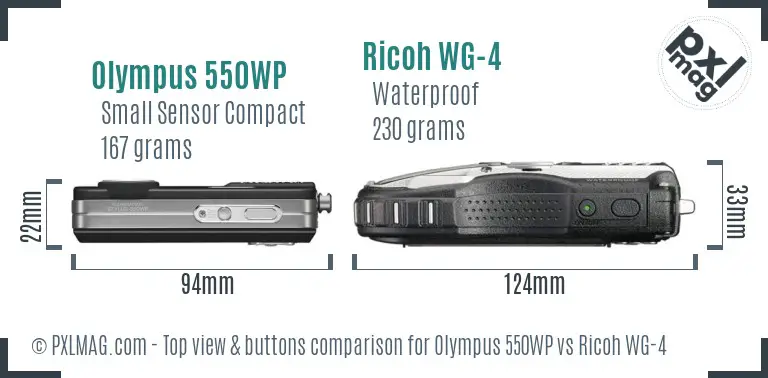 Olympus 550WP vs Ricoh WG-4 top view buttons comparison