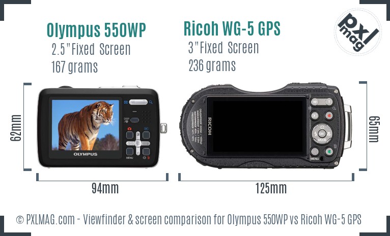 Olympus 550WP vs Ricoh WG-5 GPS Screen and Viewfinder comparison