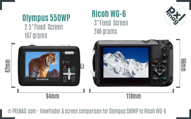 Olympus 550WP vs Ricoh WG-6 Screen and Viewfinder comparison