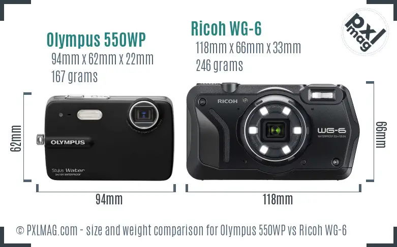 Olympus 550WP vs Ricoh WG-6 size comparison