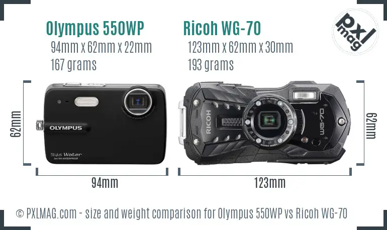 Olympus 550WP vs Ricoh WG-70 size comparison Olympus 550WP vs Ricoh WG-70 size comparison