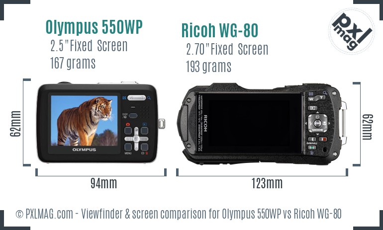 Olympus 550WP vs Ricoh WG-80 Screen and Viewfinder comparison