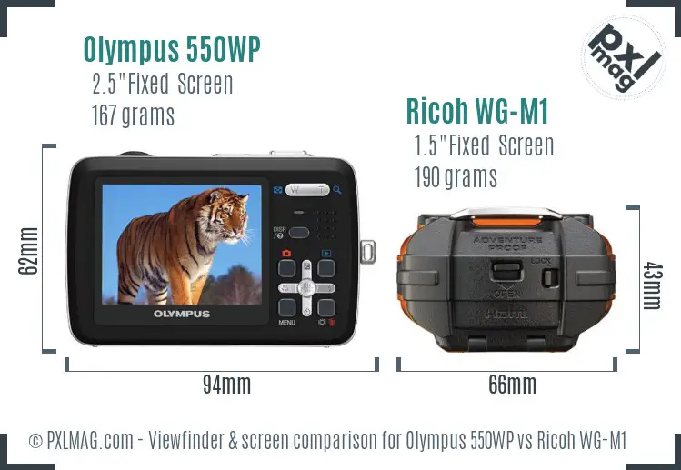 Olympus 550WP vs Ricoh WG-M1 Screen and Viewfinder comparison