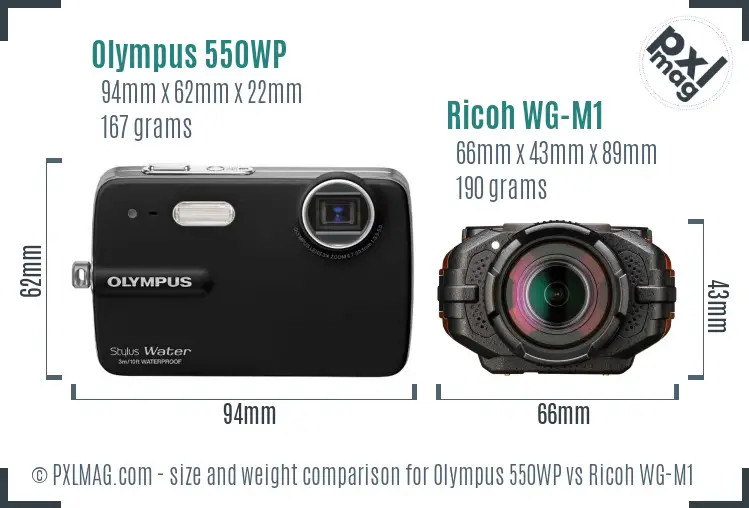 Olympus 550WP vs Ricoh WG-M1 size comparison