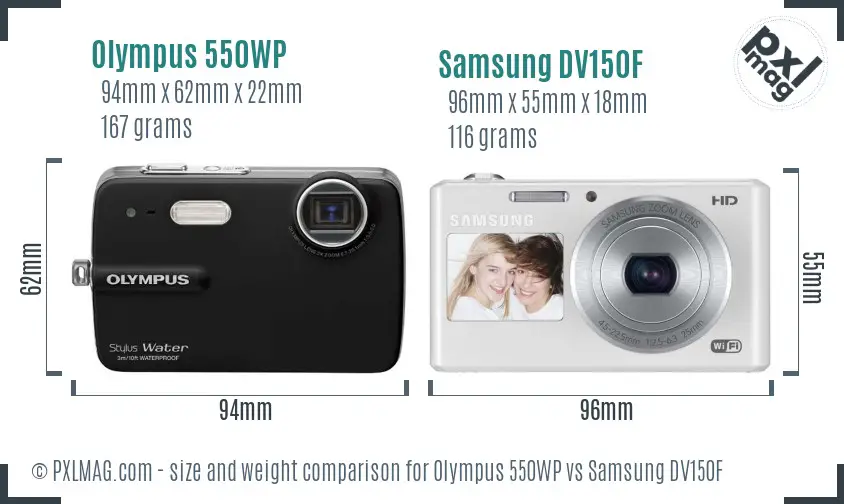 Olympus 550WP vs Samsung DV150F size comparison Olympus 550WP vs Samsung DV150F size comparison
