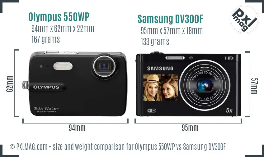 Olympus 550WP vs Samsung DV300F size comparison Olympus 550WP vs Samsung DV300F size comparison