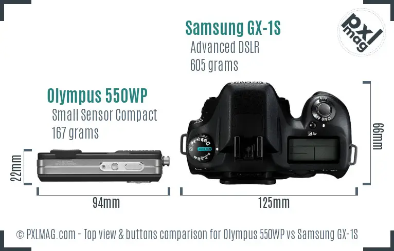 Olympus 550WP vs Samsung GX-1S top view buttons comparison