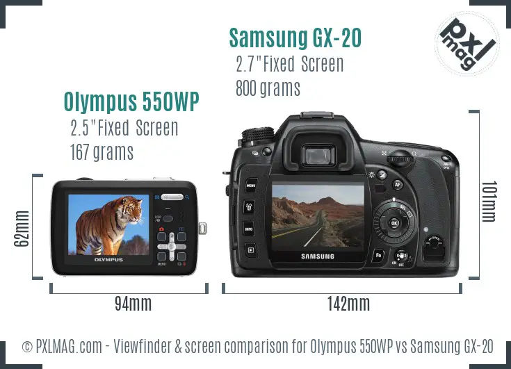 Olympus 550WP vs Samsung GX-20 Screen and Viewfinder comparison