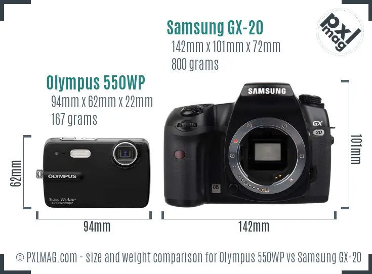 Olympus 550WP vs Samsung GX-20 size comparison Olympus 550WP vs Samsung GX-20 size comparison