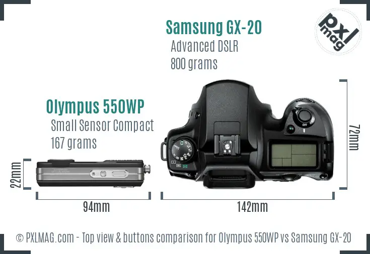 Olympus 550WP vs Samsung GX-20 top view buttons comparison