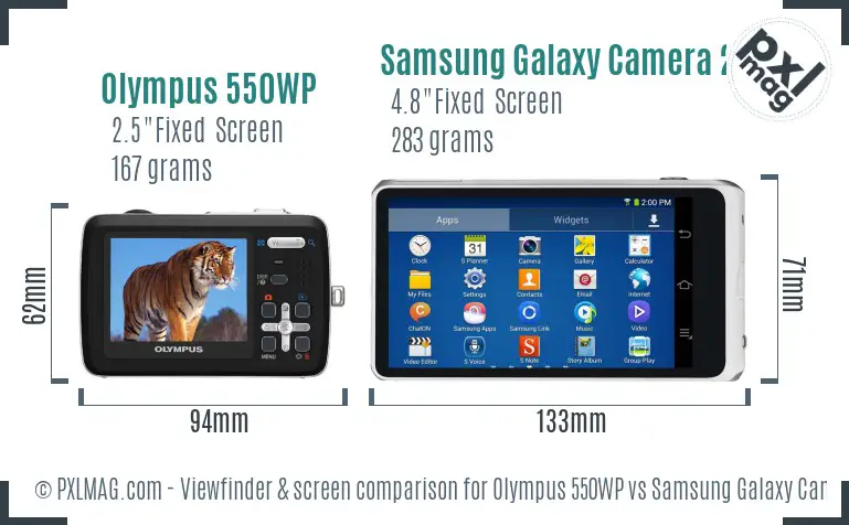 Olympus 550WP vs Samsung Galaxy Camera 2 Screen and Viewfinder comparison