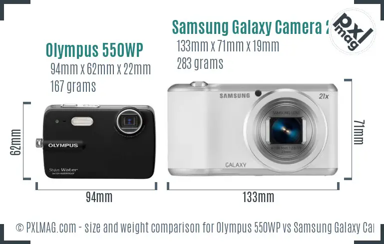 Olympus 550WP vs Samsung Galaxy Camera 2 size comparison