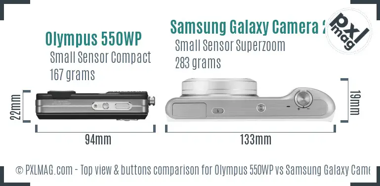 Olympus 550WP vs Samsung Galaxy Camera 2 top view buttons comparison