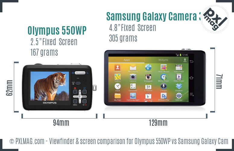 Olympus 550WP vs Samsung Galaxy Camera 3G Screen and Viewfinder comparison