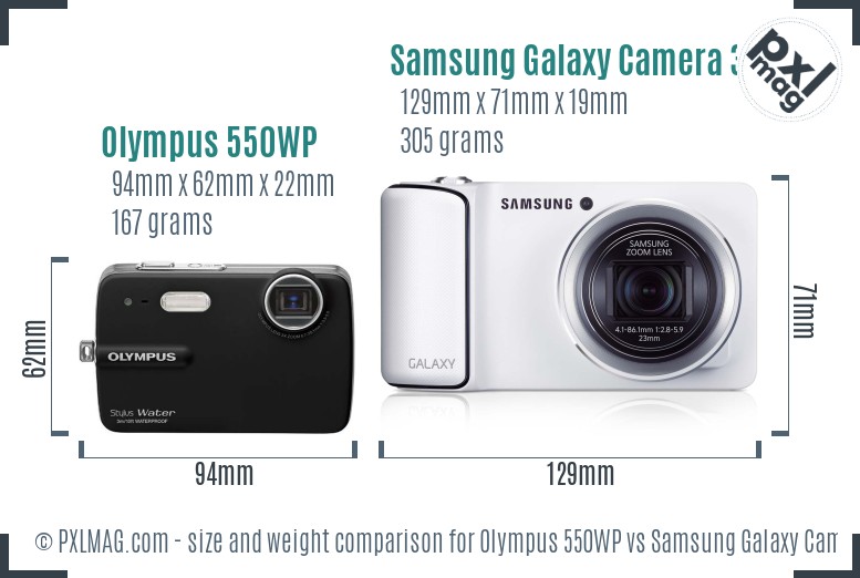 Olympus 550WP vs Samsung Galaxy Camera 3G size comparison
