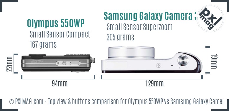 Olympus 550WP vs Samsung Galaxy Camera 3G top view buttons comparison