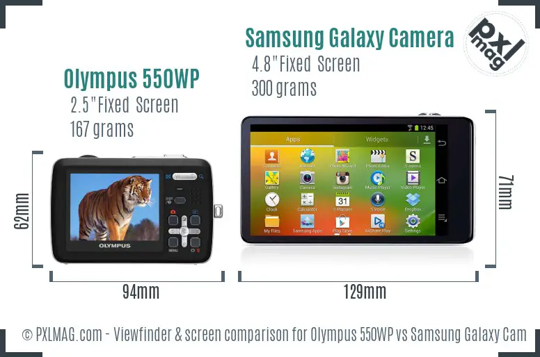 Olympus 550WP vs Samsung Galaxy Camera Screen and Viewfinder comparison