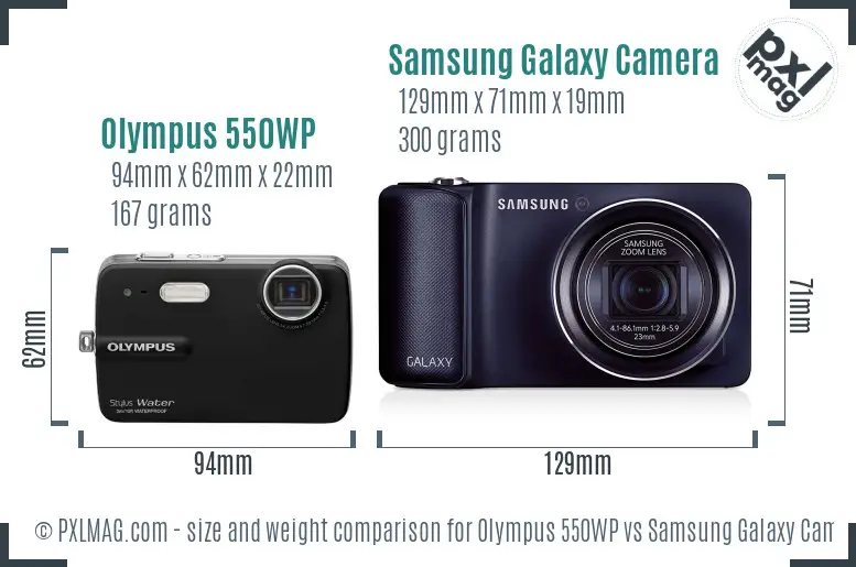 Olympus 550WP vs Samsung Galaxy Camera size comparison