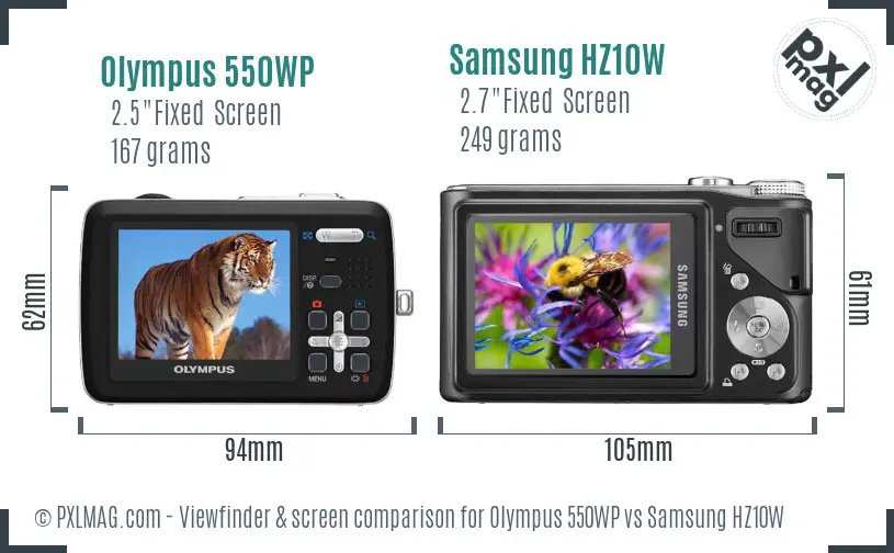 Olympus 550WP vs Samsung HZ10W Screen and Viewfinder comparison