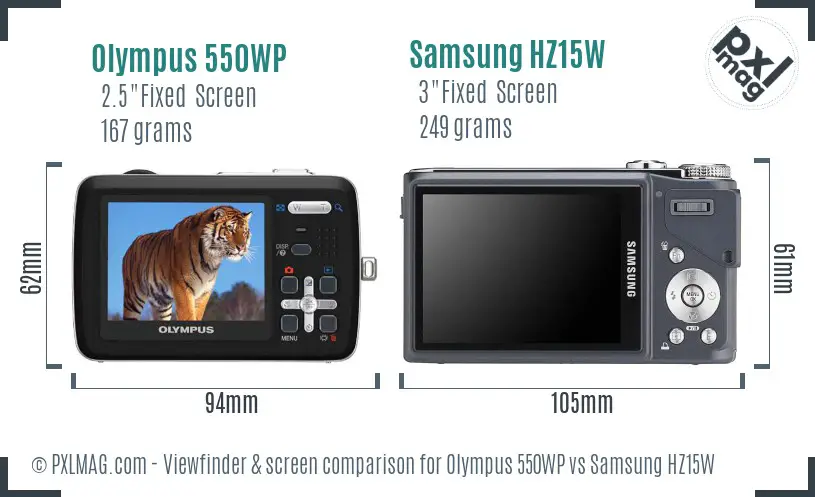 Olympus 550WP vs Samsung HZ15W Screen and Viewfinder comparison Olympus 550WP vs Samsung HZ15W Screen and Viewfinder comparison