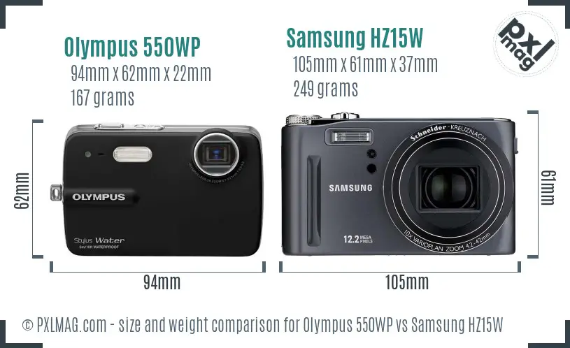 Olympus 550WP vs Samsung HZ15W size comparison Olympus 550WP vs Samsung HZ15W size comparison