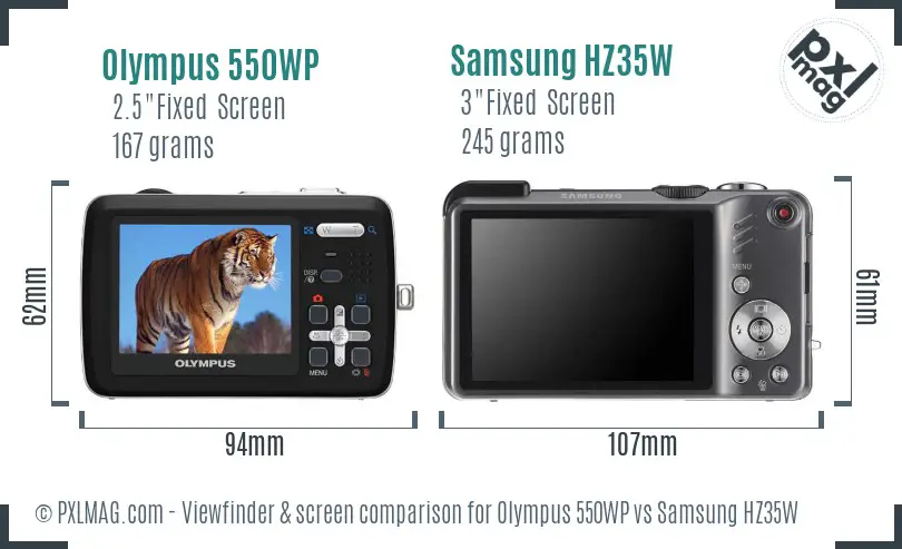 Olympus 550WP vs Samsung HZ35W Screen and Viewfinder comparison