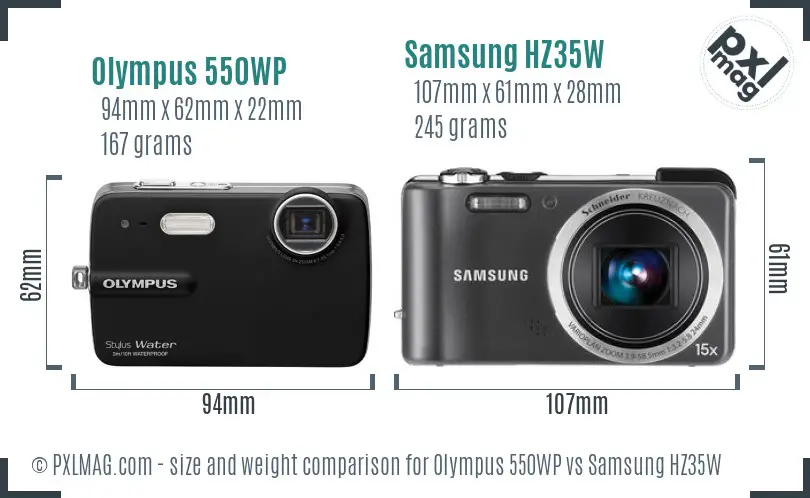 Olympus 550WP vs Samsung HZ35W size comparison