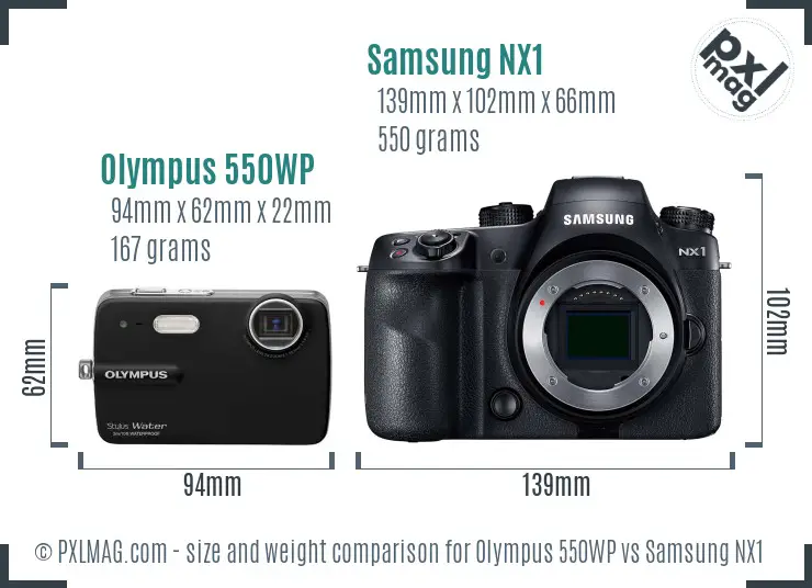 Olympus 550WP vs Samsung NX1 size comparison Olympus 550WP vs Samsung NX1 size comparison