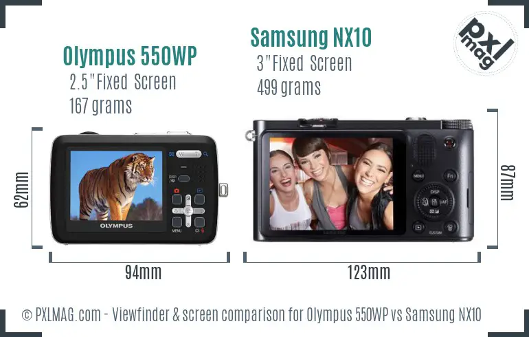 Olympus 550WP vs Samsung NX10 Screen and Viewfinder comparison Olympus 550WP vs Samsung NX10 Screen and Viewfinder comparison
