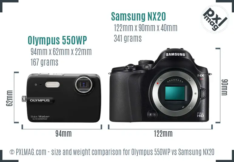 Olympus 550WP and Samsung NX20 physical size comparison